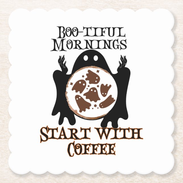 Boo-tiful mornings Start with Coffee.w Paper Coaster (Front)