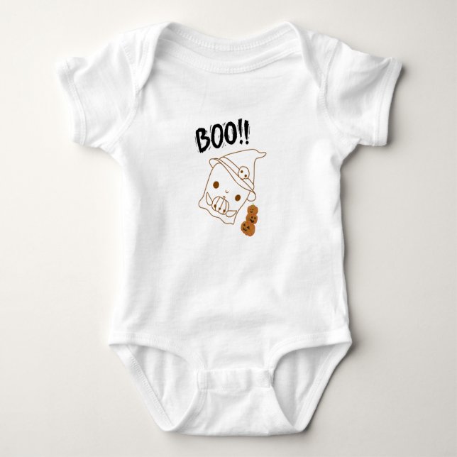 Boo-tiful Pumpkin Baby Bodysuit – Cute Ghost & Boo (Front)