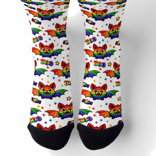 🦇🌈 BOO‑tiful Rainbow Bat Crew Socks