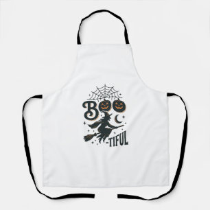 Boo-tiful Witch Halloween Vintage Engraving Design Apron