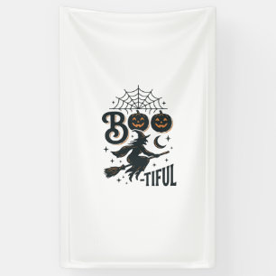 Boo-tiful Witch Halloween Vintage Engraving Design Banner