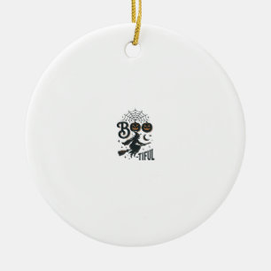 Boo-tiful Witch Halloween Vintage Engraving Design Ceramic Ornament