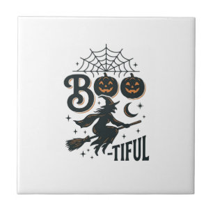 Boo-tiful Witch Halloween Vintage Engraving Design Ceramic Tile