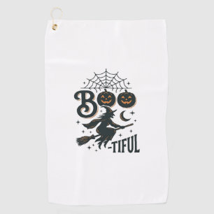 Boo-tiful Witch Halloween Vintage Engraving Design Golf Towel