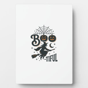 Boo-tiful Witch Halloween Vintage Engraving Design Plaque