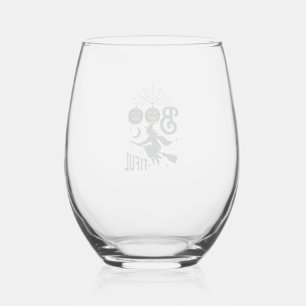 Boo-tiful Witch Halloween Vintage Engraving Design Stemless Wine Glass