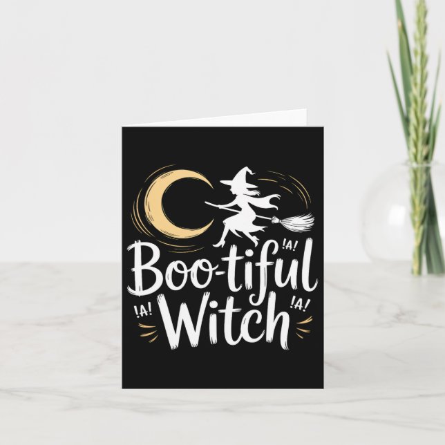 Boo-tiful Witch Silhouette Halloween Witch Moon  Card (Front)