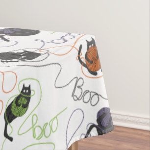 Boo-tifully Tangled Black Cats and Yarn Halloween Tablecloth