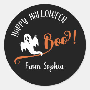Boo Tiny Ghost Happy Halloween Black Classic Round Sticker