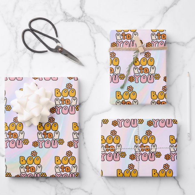 Boo to You Cute Halloween Wrapping Paper Sheet (Front)