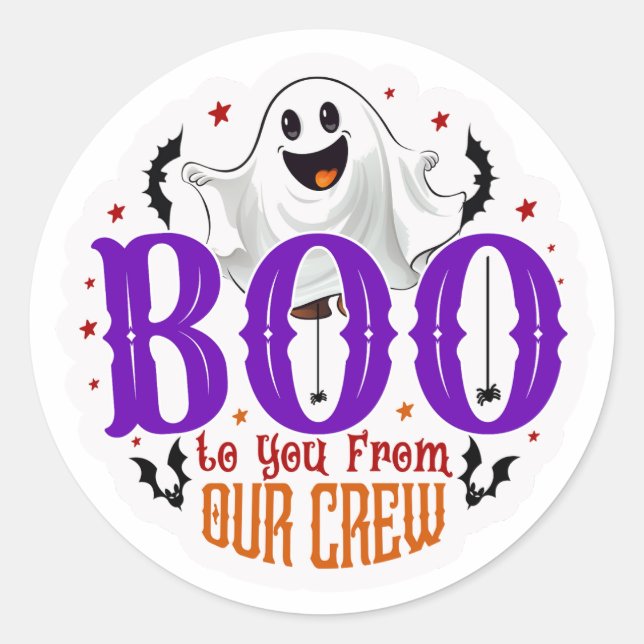 Boo to You from Our Crew' Halloween Round Stickers (Front)