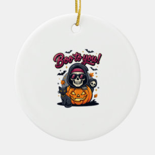 Boo to You Halloween Skeleton Pumpkin Ceramic Ornament