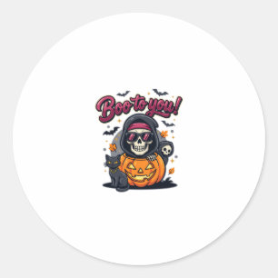 Boo to You Halloween Skeleton Pumpkin Classic Round Sticker