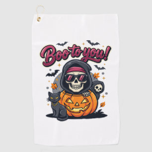 Boo to You Halloween Skeleton Pumpkin Golf Towel