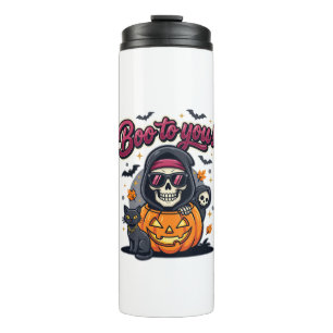 Boo to You Halloween Skeleton Pumpkin Thermal Tumbler