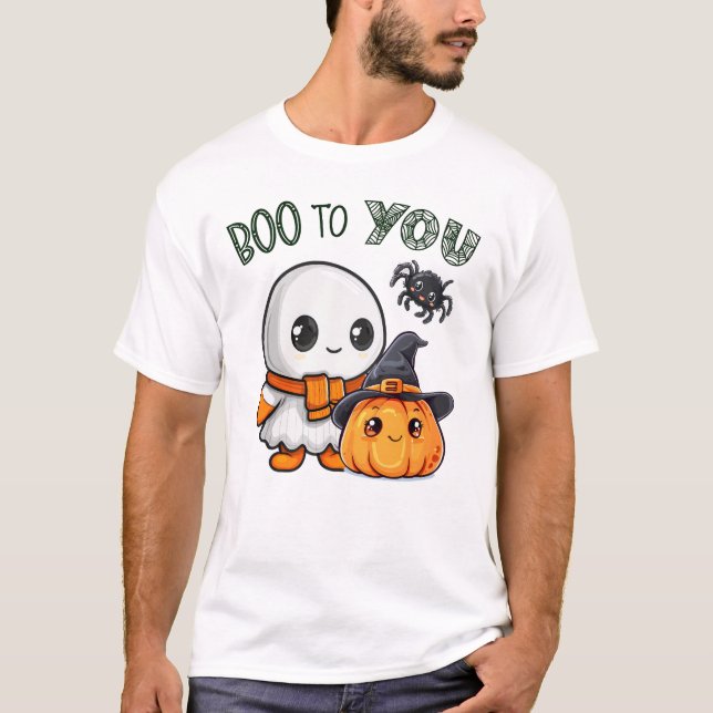 Boo To You Spider Happy Halloween Scary Ghost T-Shirt (Front)
