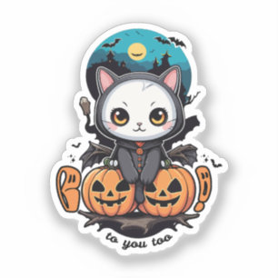 Boo to You Too   Cute Cat Bat Wings & Pumpkin