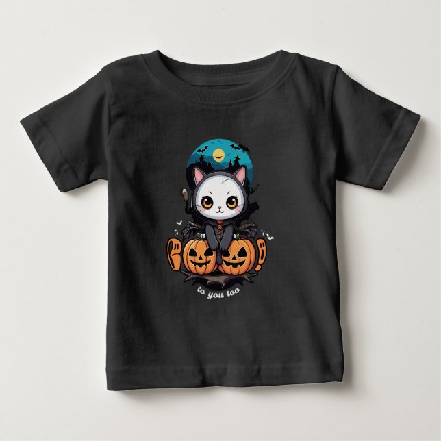Boo to You Too | Cute Cat Bat Wings & Pumpkin Baby T-Shirt (Front)