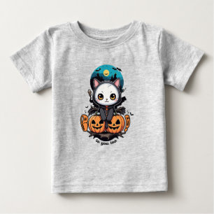 Boo to You Too   Cute Cat Bat Wings & Pumpkin Baby T-Shirt