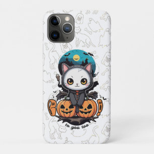 Boo to You Too   Cute Cat Bat Wings & Pumpkin iPhone 11 Pro Case