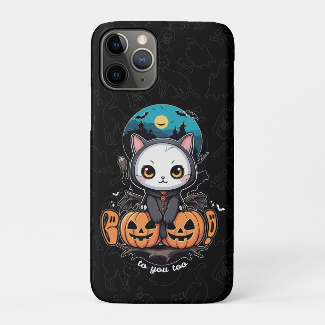 Boo to You Too | Cute Cat Bat Wings & Pumpkin Case-Mate iPhone Case (Back)