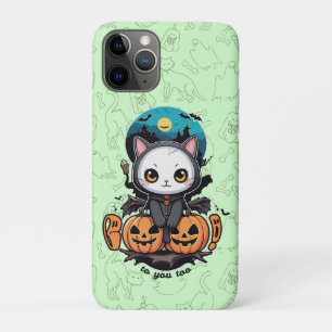 Boo to You Too Cute Cat Bat Wings & Pumpkin iPhone 11 Pro Case