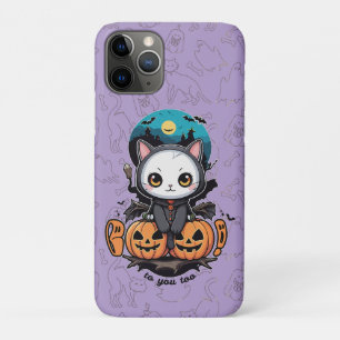 Boo to You Too   Cute Cat Bat Wings & Pumpkin iPhone 11 Pro Case