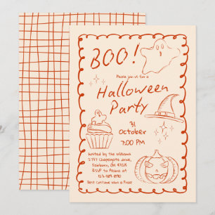Boo! Trendy Hand Drawn Sketchy Halloween Party   Invitation