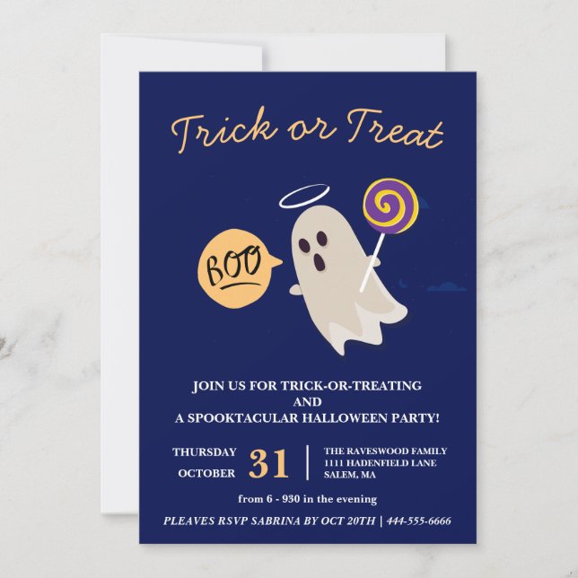 Boo Trick or Treat Halloween Party Invitation (Front)