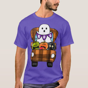 Boo Truck Pumpkin Halloween Ghost Costume Leopard  T-Shirt