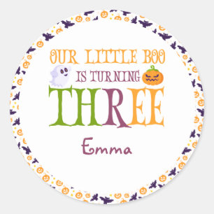 Boo Turning three Halloween 3rd Birthday Welcome Classic Round Sticker