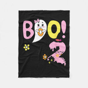 Boo Two 2nd Birthday Girls-Funny Halloween Ghost Fleece Blanket