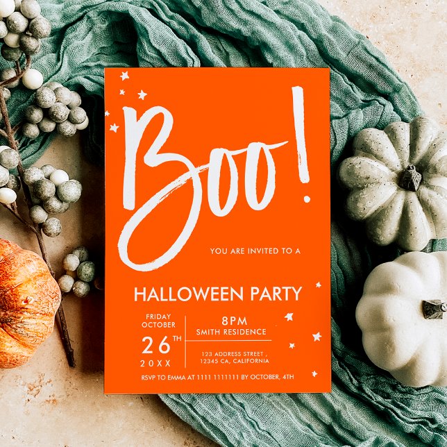Boo typography orange Halloween party stars Invitation (Boo typography orange Halloween party stars Invitation)