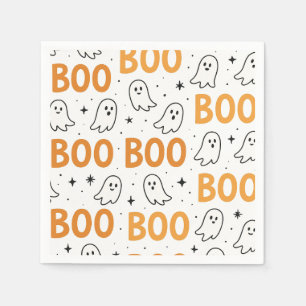 BOO Typography Playful White Ghosts Halloween  Napkin