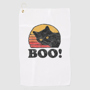 Boo! Vintage Eighties Style Cat Retro Distressed H Golf Towel