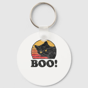 Boo! Vintage Eighties Style Cat Retro Distressed H Key Ring