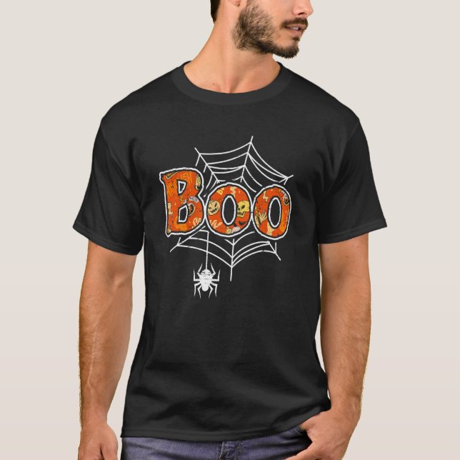 Boo Web Spider Halloween Day Party Trick Or Treat  T-Shirt (Front)