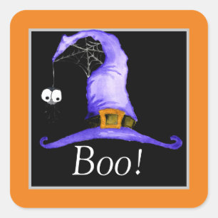 Boo! Whimsical Witches' Hat   Square Sticker