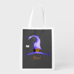 Boo! Whimsical Witches' Hat Treat Reusable Grocery Bag