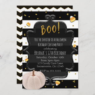 BOO! White Pumpkin & Candy Corn Halloween Party Invitation