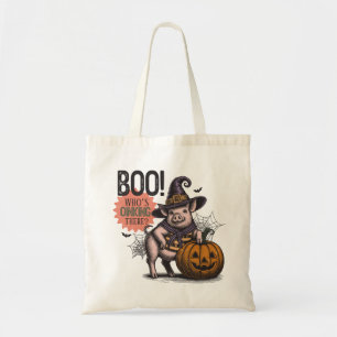 Boo Who's Oinking There Funny Pig Halloween Tote Bag