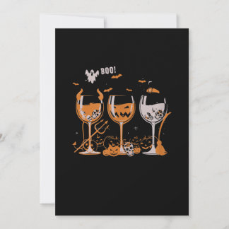 Boo Wine Glass Pumpkin Skull Witch Demon Halloween Holiday Card