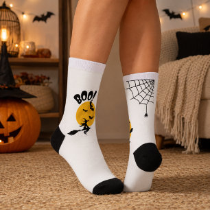 Boo Witch, Bats & Full Moon Halloween Crew Socks