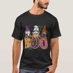 Boo Witch Sipders Pumpkins Happy Halloween Gnome T-Shirt