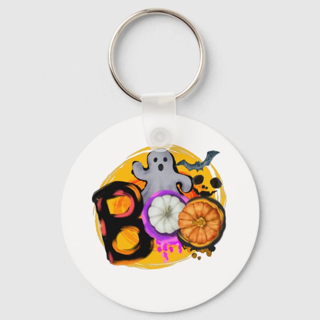 Boo with ghost and Pumpkin Key Ring (Front)