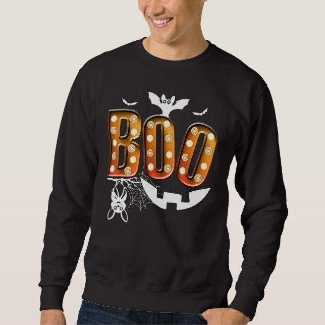 Boo With Spiders And Bat Halloween Costume Sweatshirt (Front)