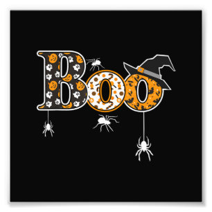 Boo With Spiders And Witch Hat Halloween Photo Print