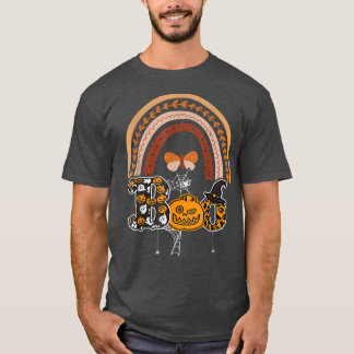 Boo With Spiders And Witch Hat Halloween Rainbow 1 T-Shirt