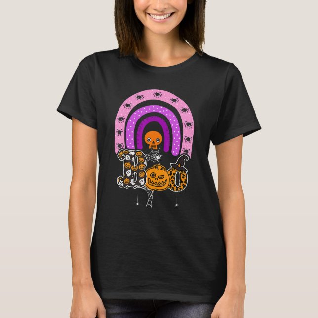 Boo With Spiders And Witch Hat Halloween Rainbow 1 T-Shirt (Front)