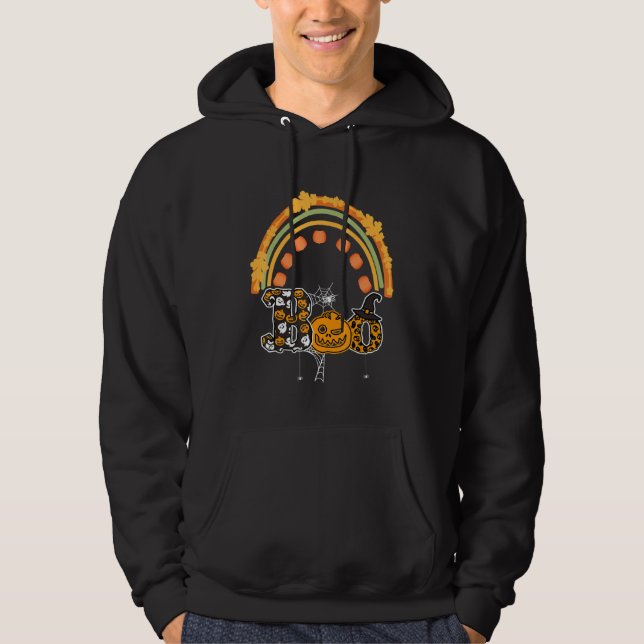 Boo With Spiders And Witch Hat Halloween Rainbow Hoodie (Front)
